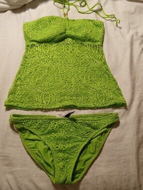Ralph Lauren Lime Green Lace Tankini Swim Set